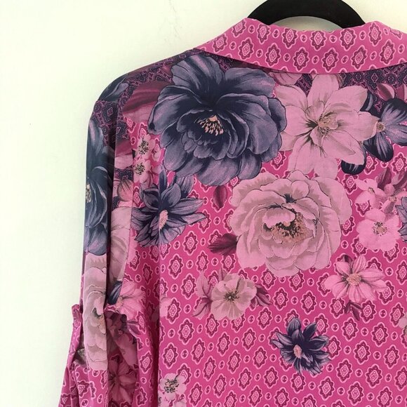 Anthropologie Free For Humanity sz M Mixed Print Floral Cottage Button Roll Tab - Picture 11 of 16